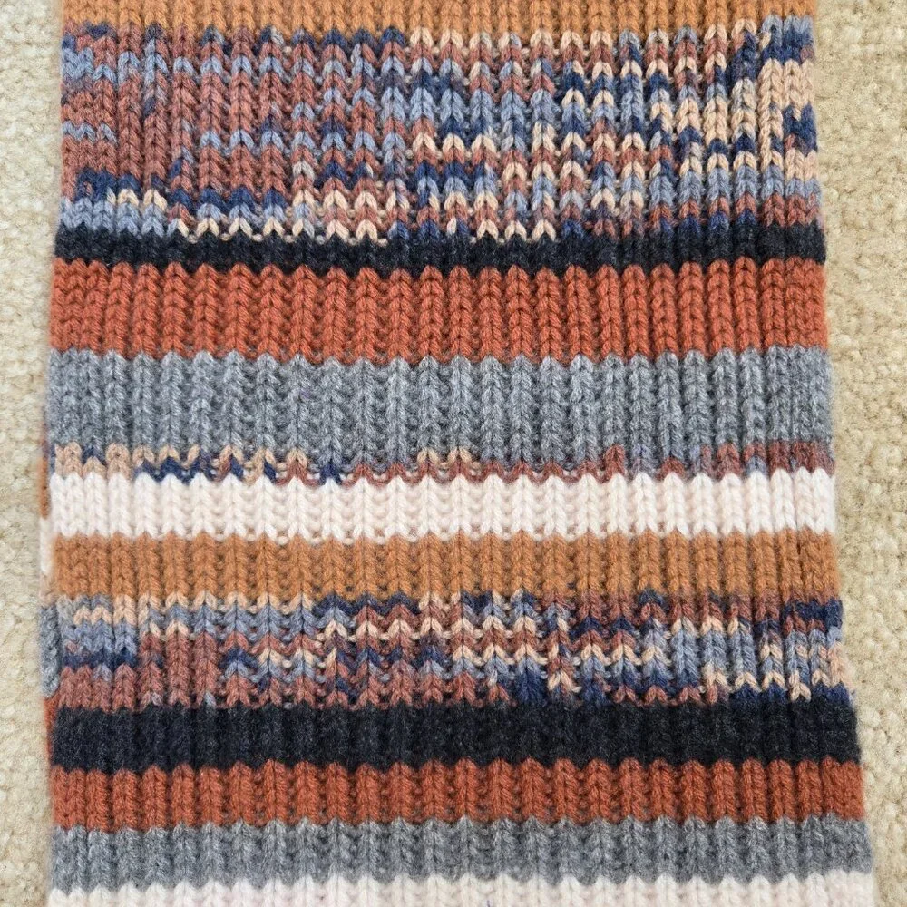 360 Cashmere Striped Brown Knit Scarf